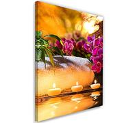 Feeby Impression sur Toile Intissee Zen Le bien-être Orchidée Spa 40x60 cm Tableau Moderne Tableau Photo Chambre à Coucher Bambou Bougies Eau multicolore