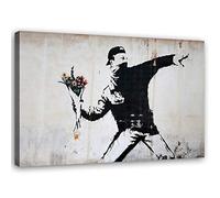 Feeby Impression sur toile Lanceur De Fleurs Bombardier De Fleurs 60x40 cm Tableau moderne Banksy Murale Graffiti Art De La Rue noir