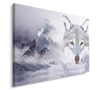 Feeby Impression Sur Toile Loups Moderne Ciel 70x50 cm 1 pièce Tableaux Tableau Mural Image Moderne Décoration Artistique Photographie Design Chambre Salon Cuisine Double Exposition Forêt Blanc Gris