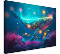 Feeby Impression sur toile Mer Néon Baleine 60x40 cm 1 pièce Tableaux Tableau Déco Mural Image Photo Murale Artistique Photographie Design Salon Bureau Couloir Hôtel Spa Animal Nature multicolore