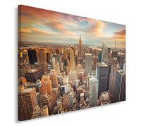 Feeby Impression Sur Toile New York 70x50 cm Tableaux Tableau Mural Image Moderne Photo Décoration Murale Artistique Photographie Design Chambre Salon Cuisine Coucher De Soleil Orange Bleu Blanc