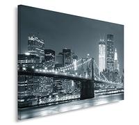 Feeby Impression Sur Toile New York Brooklyn Bridge 80x60 cm Tableaux Tableau Mural Moderne Décoration Murale Artistique Photographie Design Chambre Salon Cuisine Pont Ville Nuit Noir Et Blanc