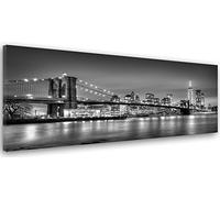 Feeby Impression sur Toile New York Gratte-Ciel Pont de Brooklyn 90x30 cm 1 pièce Tableaux Mural Moderne Photo Décoration Murale Artistique Photographie Design Chambre Salon Cuisine Noir et Blanc