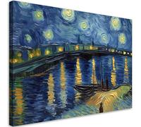Feeby Impression sur toile Nuit étoilée 90x60 cm 1 pièce Tableaux Tableau Déco Mural Image Photo Murale Artistique Photographie Design Salon Bureau Couloir Hôtel Spa Vincent Van Gogh bleu