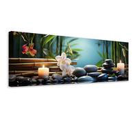 Feeby Impression sur toile Orchidée Zen Spa 90x30 cm 1 pièce Tableaux Tableau Déco Mural Image Photo Murale Artistique Photographie Design Salon Bureau Couloir Hôtel Spa Bougies Pierres multicolore