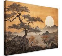 Feeby Impression sur toile Orient Japon Paysage 45x30 cm 1 pièce Tableaux Tableau Déco Mural Image Photo Murale Artistique Photographie Design Salon Bureau Couloir Hôtel Spa Soleil Arbres jaune