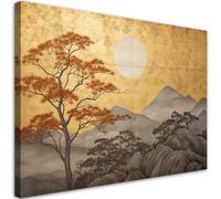 Feeby Impression sur toile Orient Japon Paysage 45x30 cm 1 pièce Tableaux Tableau Déco Mural Image Photo Murale Artistique Photographie Design Salon Bureau Couloir Hôtel Spa Soleil Arbres jaune