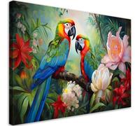 Feeby Impression sur toile - Perroquets multicolores Jungle tropicale - decoration chambre - 100x70 cm - decoration murale - decoration maison - Moderne - ART - poster mural