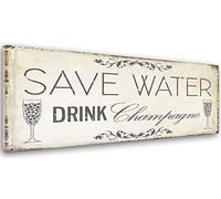 Feeby Impression Sur Toile Save Water Drink Champagne 120x40 cm 1 pièce Tableaux Tableau Moderne Photo Décoration Murale Artistique Photographie Chambre Salon Cuisine Texte Dessins Rustique Noir