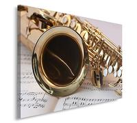 Feeby Impression Sur Toile Saxophone Notes De Musique 50x40 cm 1 Pièce Tableaux Tableau Mural Image Moderne Décoration Artistique Photographie Design Chambre Salon Cuisine Instrument Marron Blanc
