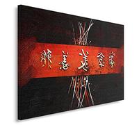 Feeby Impression Sur Toile Symboles Japonais 60x40 cm 1 pièce Tableaux Tableau Mural Image Moderne Décoration Artistique Photographie Design Chambre Salon Cuisine Oriental Rouge Noir Blanc Abstraction
