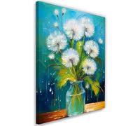 Feeby - Impression sur Toile - Tableau Decoration Murale - Blowfish fleurs dans un vase Turquoise - 40x60 1partie - Salon Peinture Tableaux - Moderne Reproductions Tableaux - Décoration Chambre