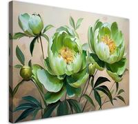 Feeby - Impression sur Toile - Tableau Decoration Murale - Composition de pivoines vertes - 115x75 1partie - Salon Peinture Tableaux - Moderne Reproductions Tableaux - Décoration Chambre