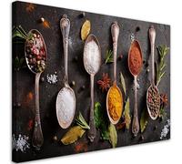 Feeby - Impression sur Toile - Tableau Decoration Murale - Épices Herbes aromatiques Couverts - 45x30 1partie - Salon Peinture Tableaux - Moderne Reproductions Tableaux - Décoration Chambre