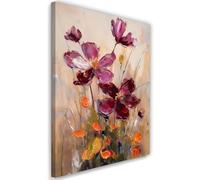 Feeby - Impression sur Toile - Tableau Decoration Murale - Fleurs Prairie Nature Rouge bordeaux - 60x90 1partie - Salon Peinture Tableaux - Moderne Reproductions Tableaux - Décoration Chambre
