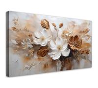 Feeby - Impression sur Toile - Tableau Decoration Murale - Fleurs sauvages peintes en blanc et brun - 80x40 1partie - Salon Peinture Tableaux - Moderne Reproductions Tableaux - Décoration Chambre