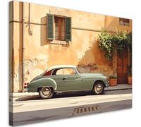 Feeby - Impression sur Toile - Tableau Decoration Murale - Italie Toscane rue et vieille voiture - 100x70 1partie - Salon Peinture Tableaux - Moderne Reproductions Tableaux - Décoration Chambre