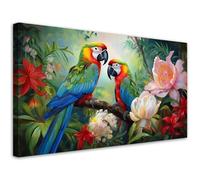 Feeby - Impression sur Toile - Tableau Decoration Murale - Jungle tropicale colorée Perroquets - 80x40 1partie - Salon Peinture Tableaux - Moderne Reproductions Tableaux - Décoration Chambre