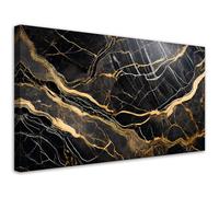 Feeby - Impression sur Toile - Tableau Decoration Murale - Marbre noir et blanc avec des éléments dorés - 80x40 1partie - Salon Peinture Tableaux - Moderne Reproductions Tableaux - Décoration Chambre