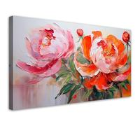 Feeby - Impression sur Toile - Tableau Decoration Murale - Pivoines roses Fleurs orange - 80x40 1partie - Salon Peinture Tableaux - Moderne Reproductions Tableaux - Décoration Chambre