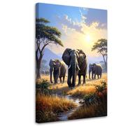 Feeby - Impression sur Toile - Tableau Decoration Murale - Savane des éléphants d'Afrique - 30x45 1partie - Salon Peinture Tableaux - Moderne Reproductions Tableaux - Décoration Chambre