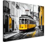Feeby - Impression sur Toile - Tableau Decoration Murale - Tramway jaune Lisbonne - 60x40 1partie - Salon Peinture Tableaux - Moderne Reproductions Tableaux - Décoration Chambre