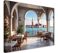 Feeby - Impression sur Toile - Tableau Decoration Murale - Venise Restaurant Paysage - 60x40 1partie - Salon Peinture Tableaux - Moderne Reproductions Tableaux - Décoration Chambre