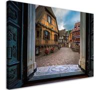 Feeby - Impression sur Toile - Tableau Decoration Murale - Vue de vieilles maisons en Bavière vintage - 90x60 1partie - Salon Peinture Tableaux - Moderne Reproductions Tableaux - Décoration Chambre