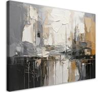 Feeby - Impression sur Toile - Tableaux Decoratifs Muraux - Abstrait or gris beige - 120x80 1partie - Decoration Salon - Photo sur toile Cadeau - Tableau toile pour le mur