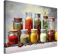 Feeby - Impression sur Toile - Tableaux Decoratifs Muraux - Épices colorées Herbes aromatiques en bocaux - 60x40 1partie - Décoration pour le Salon et la Chambre - Tableau toile Intissé pour le mur