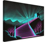 Feeby - Impression sur Toile - Tableaux Decoratifs Muraux - Escalier néon abstrait 3D - 115x75 1partie - Decoration Salon - Photo sur toile Cadeau - Tableau toile pour le mur