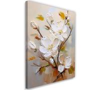 Feeby - Impression sur Toile - Tableaux Decoratifs Muraux - Fleurs blanches peintes - 60x90 1partie - Decoration Salon - Photo sur toile Cadeau - Tableau toile pour le mur
