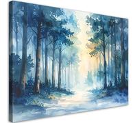 Feeby - Impression sur Toile - Tableaux Decoratifs Muraux - Forêt brumeuse pastel - 90x60 1partie - Décoration pour le Salon et la Chambre - Tableau toile Intissé pour le mur