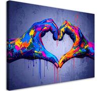 Feeby - Impression sur Toile - Tableaux Decoratifs Muraux - Mains Cœur Amour Graffiti - 60x40 1partie - Decoration Salon - Photo sur toile Cadeau - Tableau toile pour le mur