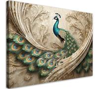 Feeby - Impression sur Toile - Tableaux Decoratifs Muraux - Oiseau Animaux Paon Beige - 30x20 1partie - Décoration pour le Salon et la Chambre - Tableau toile Intissé pour le mur