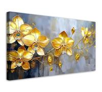 Feeby - Impression sur Toile - Tableaux Decoratifs Muraux - Orchidées dorées Fleurs glamour - 120x60 1partie - Decoration Salon - Photo sur toile Cadeau - Tableau toile pour le mur