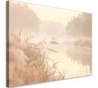 Feeby - Impression sur Toile - Tableaux Decoratifs Muraux - Rivière forêt dans le brouillard boho - 60x40 1partie - Decoration Salon - Photo sur toile Cadeau - Tableau toile pour le mur
