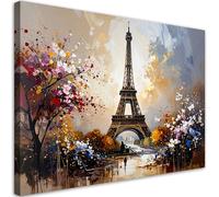 Feeby - Impression sur Toile - Tableaux Decoratifs Muraux - Tour Eiffel Paris arbres - 115x70 1partie - Decoration Salon - Photo sur toile Cadeau - Tableau toile pour le mur
