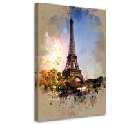 Feeby - Impression sur Toile - Tableaux Decoratifs Muraux - Tour Eiffel Paris Arbres Plantes - 40x60 1partie - Decoration Salon - Photo sur toile Cadeau - Tableau toile pour le mur