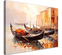 Feeby - Impression sur Toile - Tableaux Decoratifs Muraux - Venise Ville Gondoles Beige - 45x30 1partie - Decoration Salon - Photo sur toile Cadeau - Tableau toile pour le mur