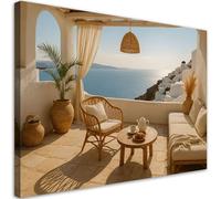 Feeby - Impression sur Toile - Tableaux Decoratifs Muraux - Vue depuis la terrasse à Santorin - 90x60 1partie - Decoration Salon - Photo sur toile Cadeau - Tableau toile pour le mur