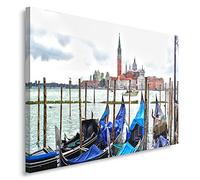 Feeby Impression Sur Toile Venise 100x70 cm 1 pièce Tableaux Tableau Mural Image Moderne Photo Décoration Murale Artistique Photographie Design Chambre Salon Cuisine Gondoles Bleu Canal Vue