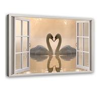 Feeby Impression sur toile XXL Cygnes d'art moderne effet 3D rose 120 x 80 cm