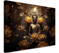 Feeby Impression sur toile Zen Orient Bouddha 100x70 cm 1 pièce Tableaux Tableau Déco Mural Image Décoration Murale Artistique Photographie Design Salon Bureau Couloir Hôtel Spa Bouddhisme AI orange