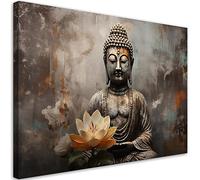 Feeby Impression sur toile Zen Orient Bouddha 120x80 cm 1 pièce Tableaux Tableau Déco Mural Image Décoration Murale Artistique Photographie Design Salon Bureau Couloir Hôtel Spa Bouddhisme AI gris