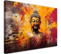 Feeby Impression sur toile Zen Orient Bouddha 120x80 cm 1 pièce Tableaux Tableau Déco Mural Image Décoration Murale Artistique Photographie Design Salon Bureau Couloir Hôtel Spa Bouddhisme AI jaune
