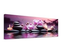 Feeby Impression sur toile Zen Spa Orchidée 120x40 cm 1 pièce Tableaux Tableau Déco Mural Image Photo Murale Artistique Photographie Design Salon Bureau Couloir Hôtel Spa Eau Pierres Bougies violet