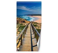 Feeby Papier Peint de Porte Intisse Passerelle Plage Océan 77x200 cm Décoration À La Maison Cuisine Salon Chambre Restaurant Bureau Herbe Vagues Mer beige
