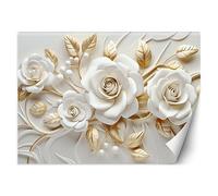 Feeby Papier Peint Intissé 3D Fleurs Motif floral 350x245 cm blanc XXL Moderne Décoration Murale Tableaux Muraux Tapisserie Salon Chambre à coucher Botanique Plantes Nature