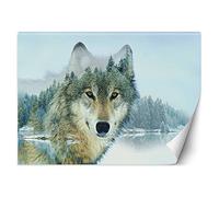 Feeby Papier Peint Intisse Arbres Forêt Lac Nature 300x210 cm gris Moderne Panoramique XXL Photo Mural Muraux Chambre Bureau Salle Loup Animal Prédateur